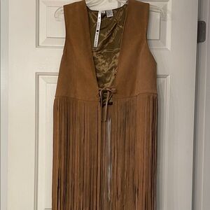 Tan Leather Fringe Vest